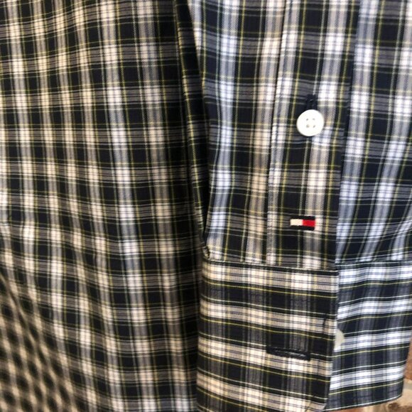 Tommy Hilfiger THFLEX Button Up Plaid LS Shirt Sz M 32/33 15 1/2" NWT Black Whit - Picture 4 of 6